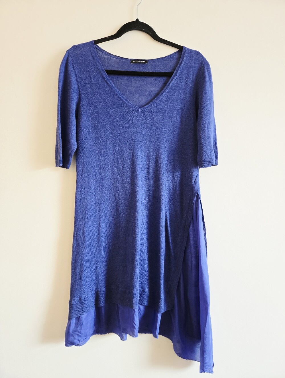 EILEEN FISHER I M Linen Silk Layered Asymmetrical Tunic Dress I blue